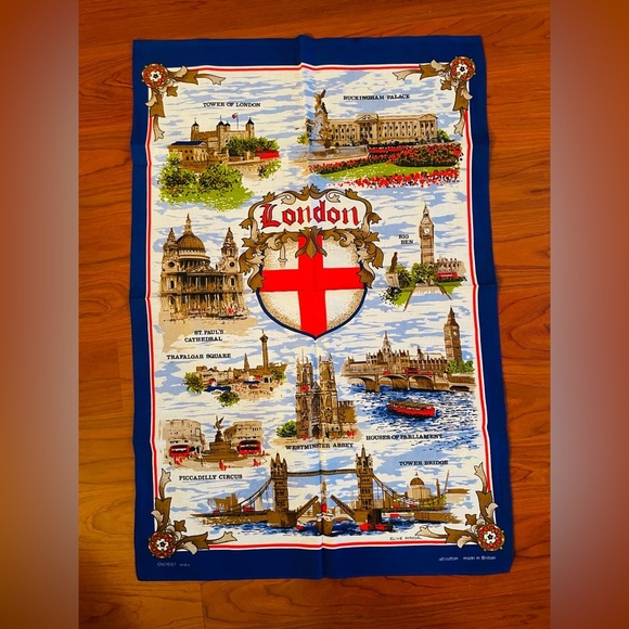 unbranded Other - Vintage Cotton Tea Towel London Clive Mayor Souvenir Big Ben Buckingham Bridge